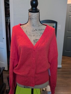 Sonoma Coral Button-Front V-Neck Cardigan